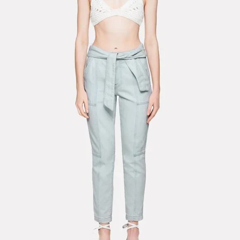 Jonathan Simkhai Henley Tie Waist Straight Leg jeans Blue Cotton Denim 28 NWT